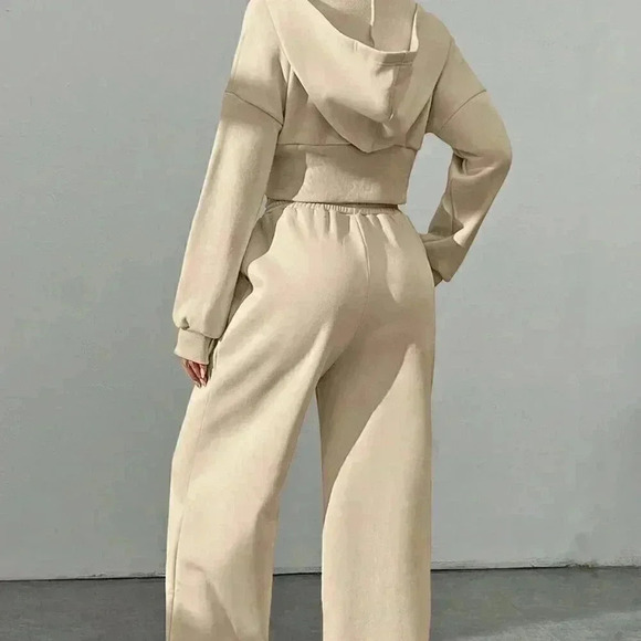 Khaki Casual Women's Zipper Front Hoodie And Pants Two Piece Set - Picture 4 of 7